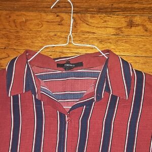 Forever 21 Women's Burgundy and Navy Striped Shirt